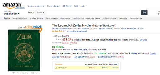 Hyrule Historia Reduced on Amazon